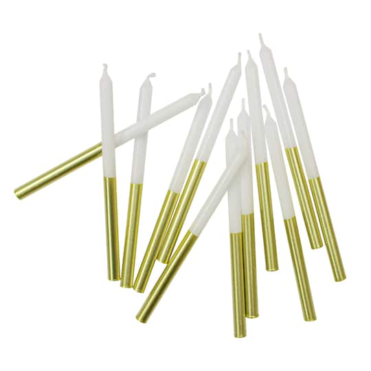 12 Packs: 12 ct. (144 total) Gold Dipped White Birthday Candles by Celebrate It&#x2122;